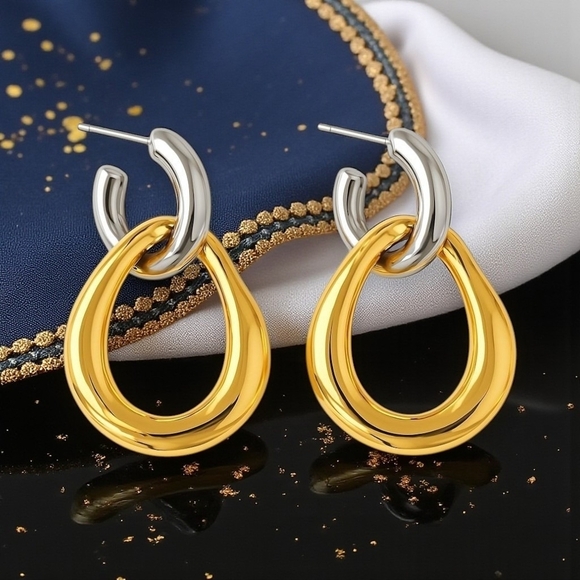 🆕️Versatile 2-in-1 Two-Tone 18K Gold Plated Stainless Steel Dainty Earrings ✨ - Picture 13 of 15